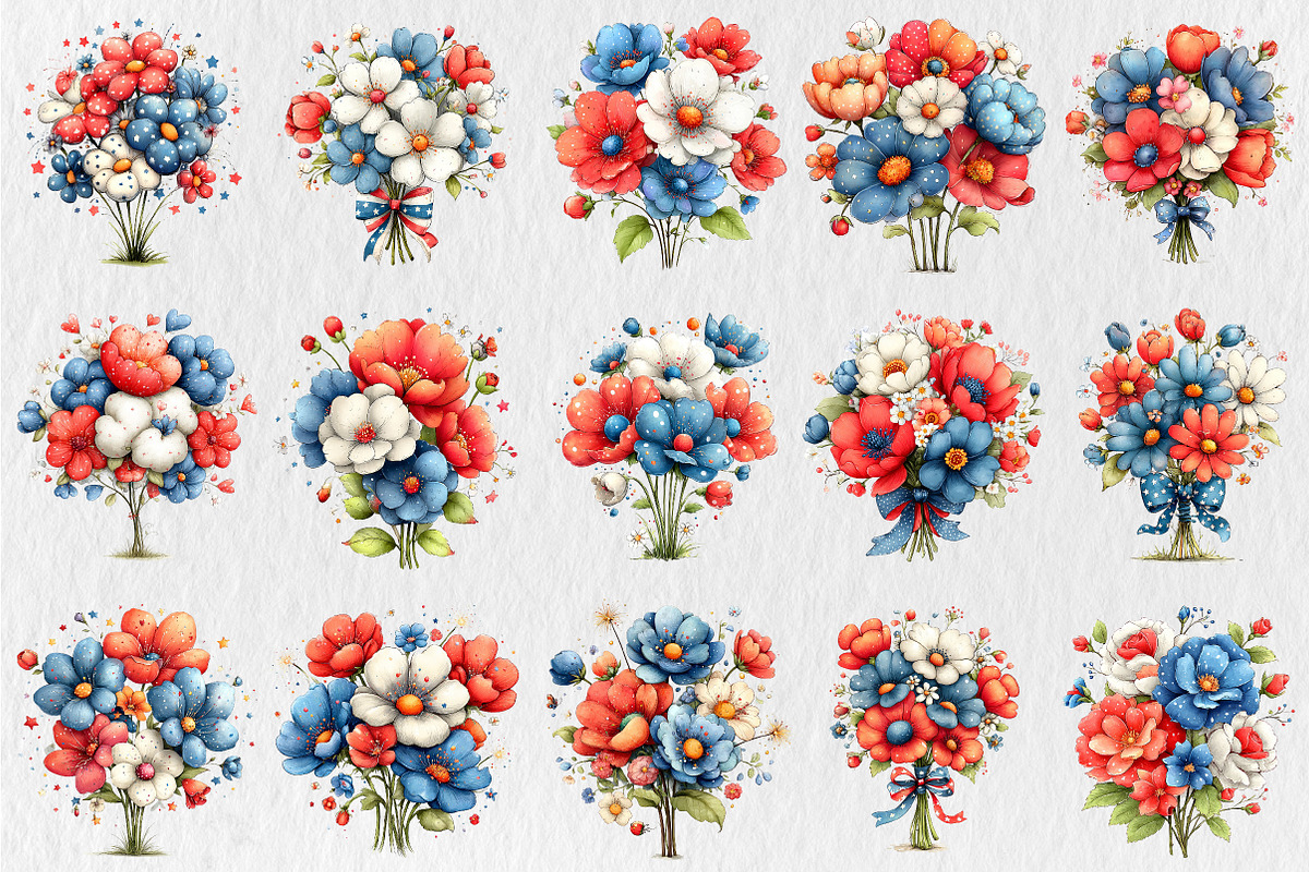 Whimsical Patriotic Flowers Clipart, a Seasonal Illustration by Rose Art (Photo 2 of 6)