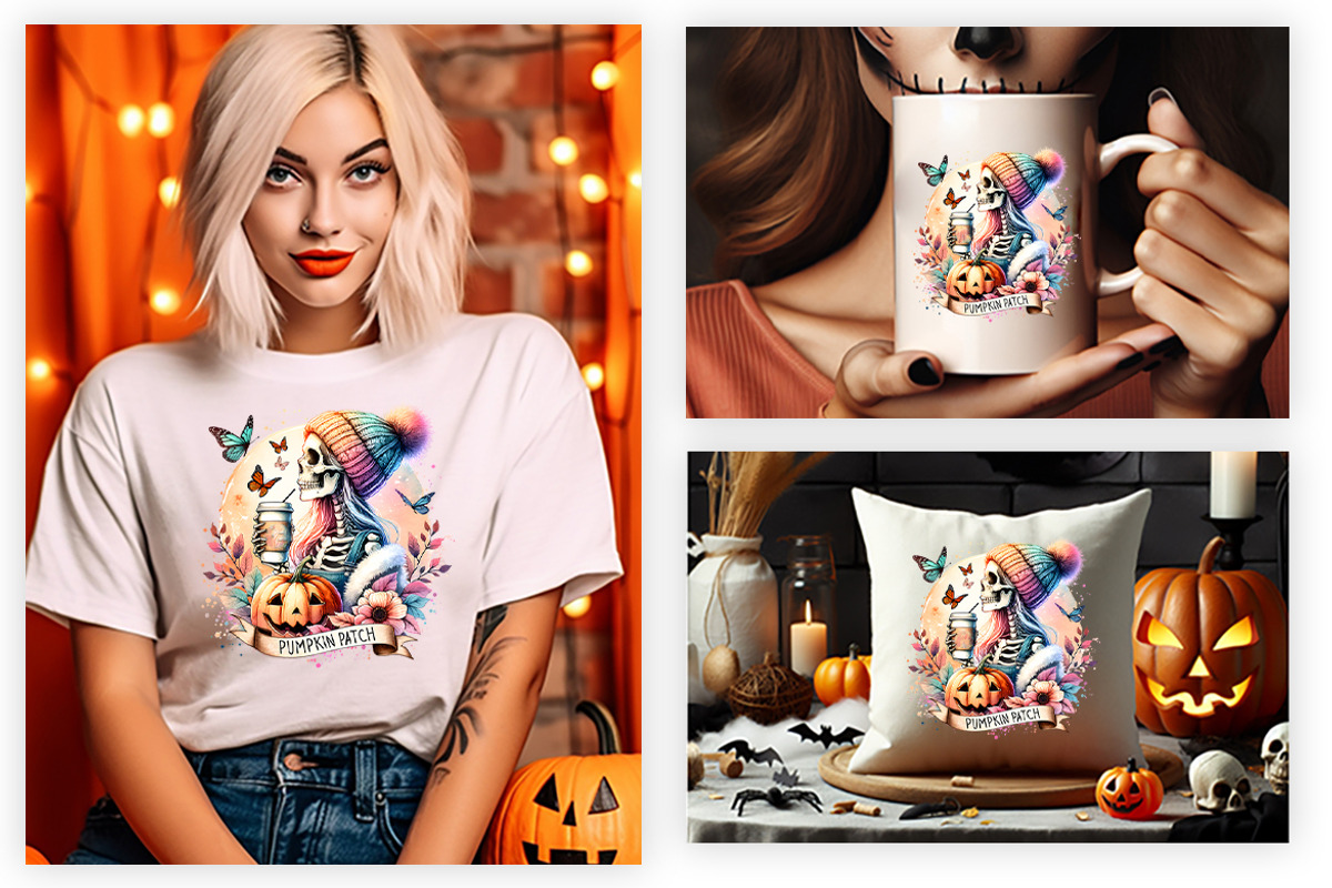 Autumn Girl Skeleton Pumpkin Fall, a Seasonal Illustration by Creative Arslan (Photo 2 of 3)