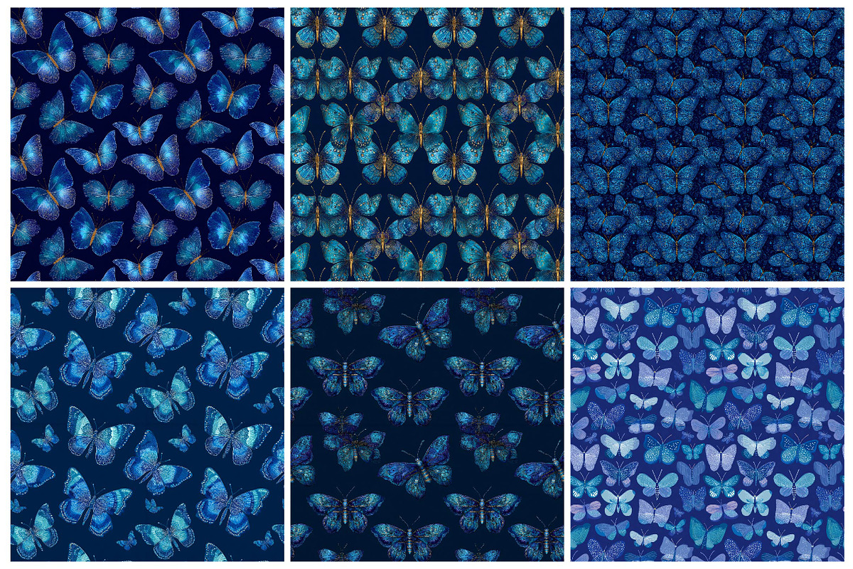 Blue Butterfly Patterns, a Texture Illustration by DreamPrint404