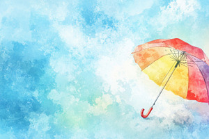 Colorful Umbrella in Watercolor Sky Background, an Abstract Photo by Natalia Klenova's Shop