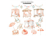 Watercolor Beach Day Clipart, an Illustration by CharmClipart (Thumbnail 5 of 9)