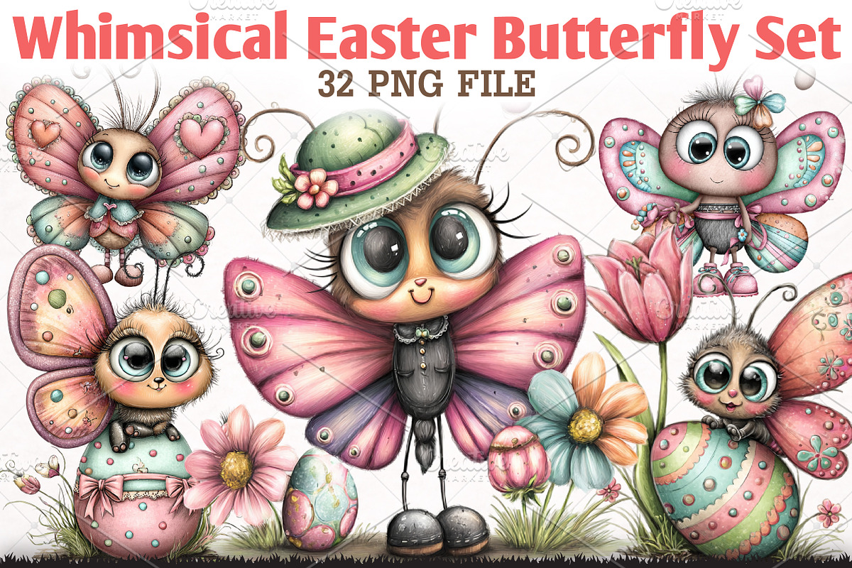 Whimsical Easter Butterfly Clipart, an Animal Illustration by RobertsArt (Photo 1 of 6)