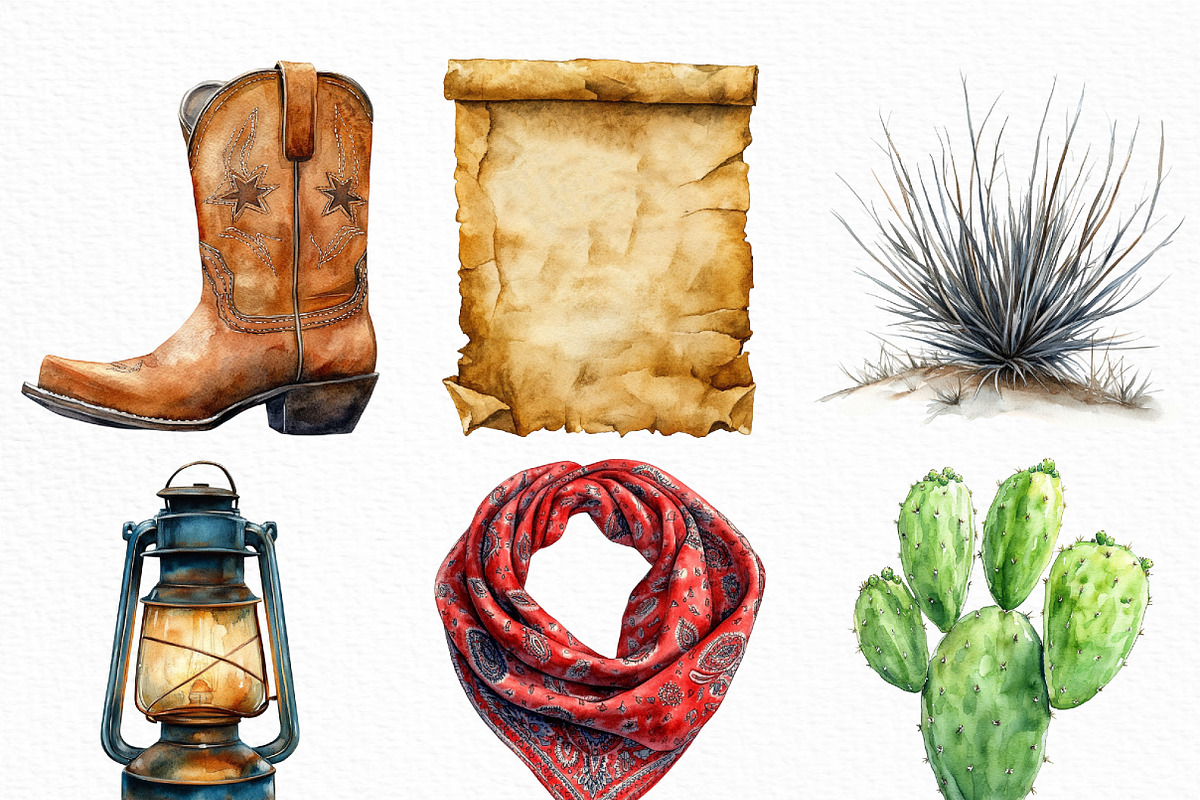 Watercolor Western Clipart Bundle, an Illustration by Craft Nest (Photo 3 of 6)