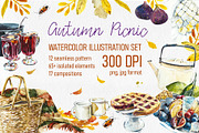 Watercolor Autumn Picnic, a Food Illustration by Budogoshch (Thumbnail 1 of 10)