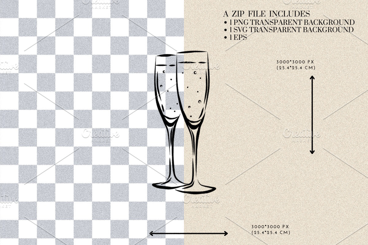 Pair of Champagne Glasses, a Food Illustration by CraftingOnSunday (Photo 2 of 3)