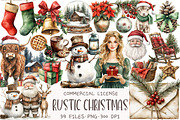 Watercolor Rustic Christmas Clipart, an Illustration by OK Design (Thumbnail 1 of 5)