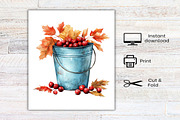 Watercolor Autumn bucket flowers PNG, a Seasonal Illustration by Canvas Craft (Thumbnail 7 of 7)
