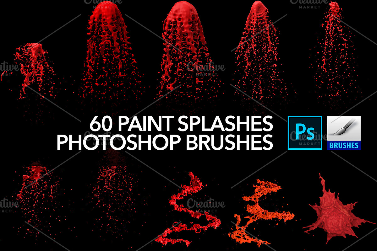 60 Paint Splash Brushes for PS, a Brush Add-On by Creative Graphics (Photo 6 of 10)