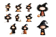 Halloween Witch PNG Clipart Bundle, a Seasonal Illustration by Nicolle's Colorful Art (Thumbnail 4 of 5)