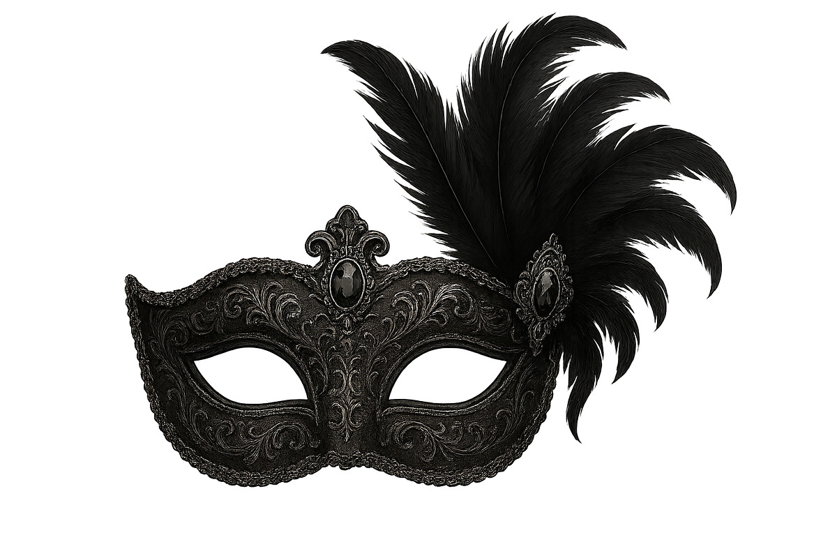 Black ornate masquerade mask with fe, an Illustration by Dvoevnore photos