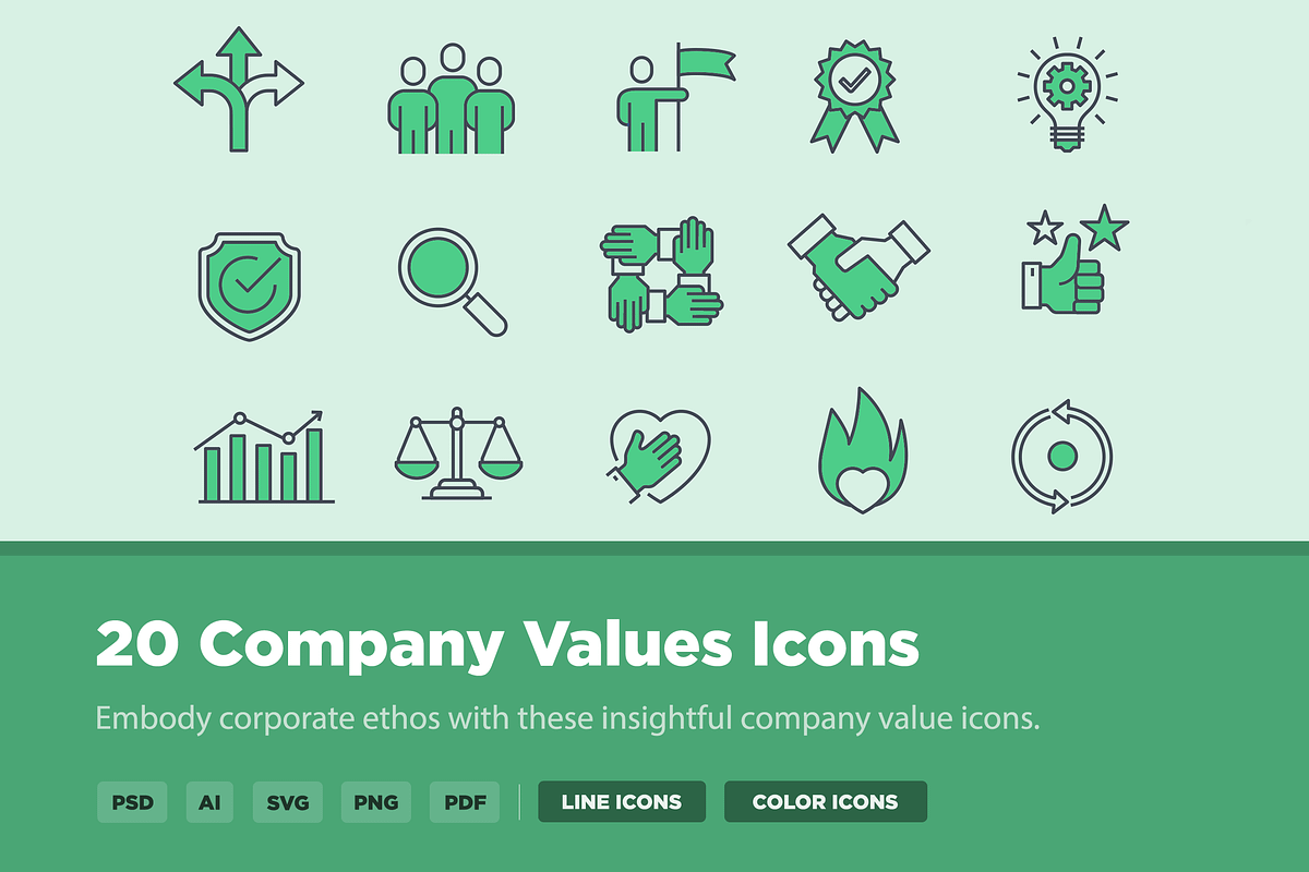 20 Company Value Icons, an Outline Icon by Creative VIP (Photo 1 of 5)