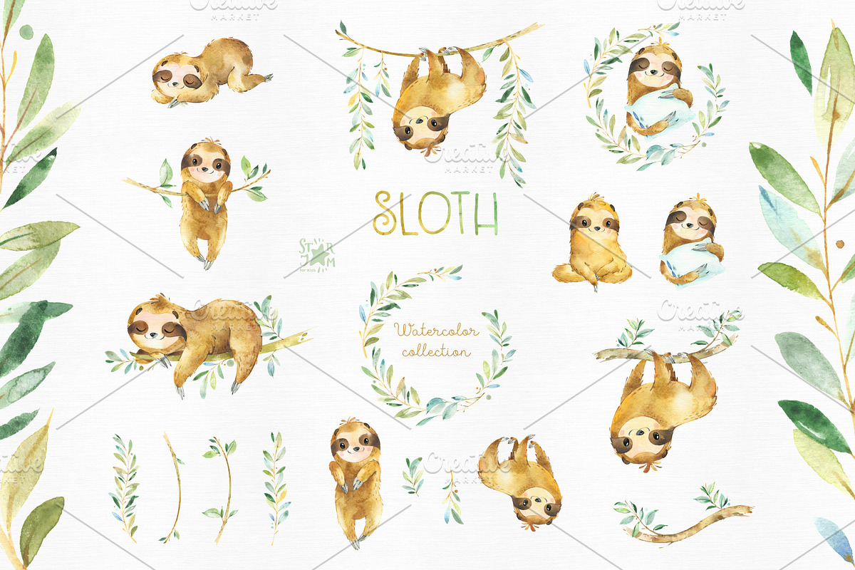 Sloth & Family Collection, an Animal Illustration by StarJam (Photo 2 of 5)