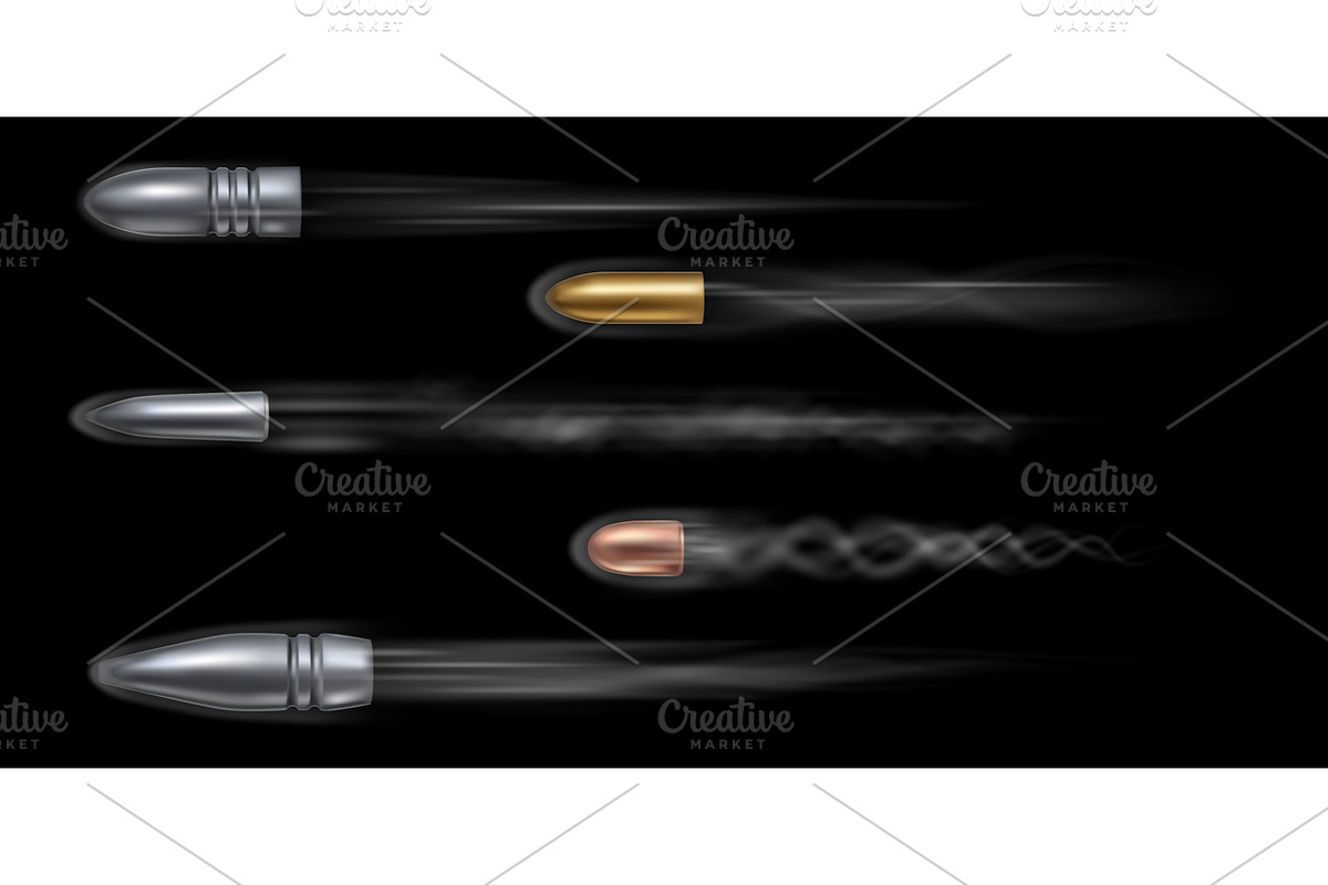 Realistic 3d bullet flying with gun, an Object Illustration by Frogella