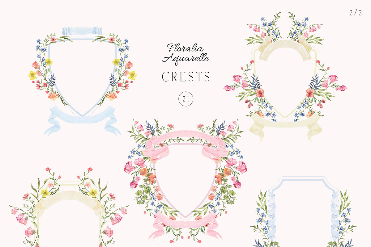 Floralia watercolor wedding crests, an Illustration by SunnyAfternoons (Photo 6 of 14)