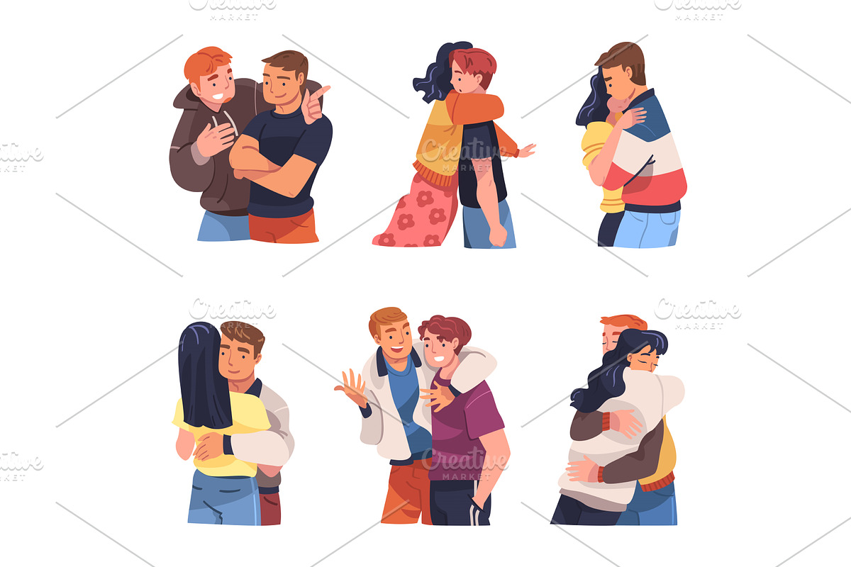 People Character Hugging and, a Person Illustration by TopVectors