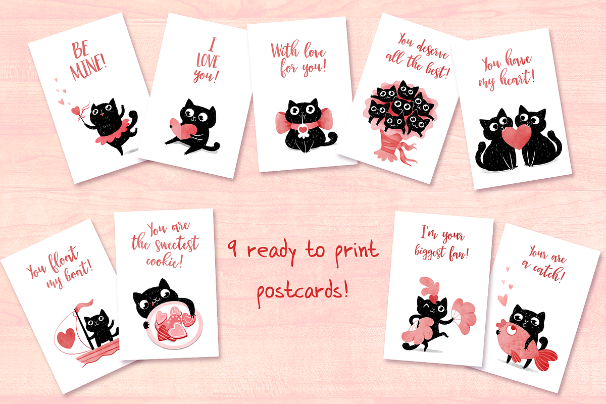Valentine cats illustrations - set 2, an Animal Illustration by KatPush (Photo 3 of 6)