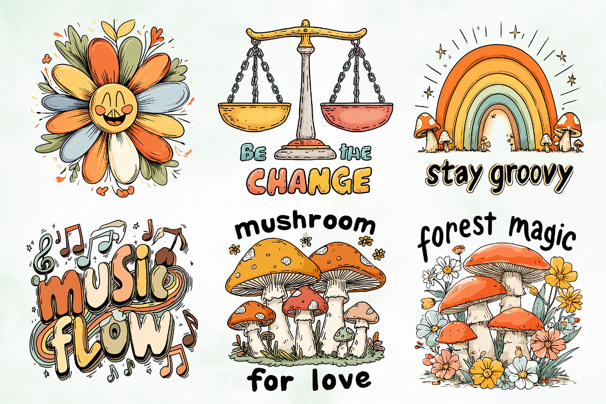 Retro Groovy Summer Design Bundle, an Object Illustration by Creative Art (Photo 3 of 7)