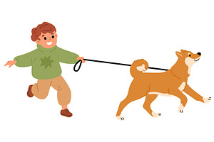 Cheerful happy little boy leads red, an Animal Illustration by Vectorbuum
