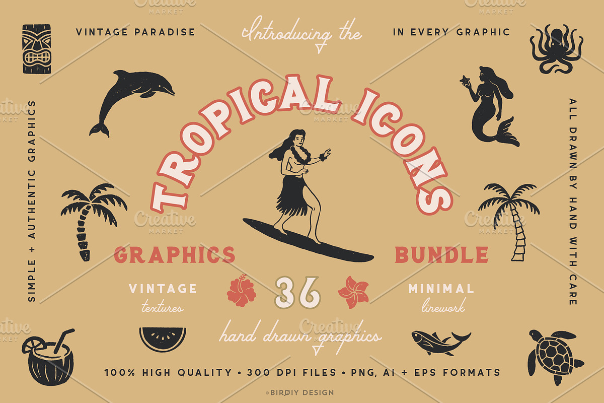 Tropical Icons Hand Drawn Graphics, an Icon by BirDIY Design (Photo 1 of 10)