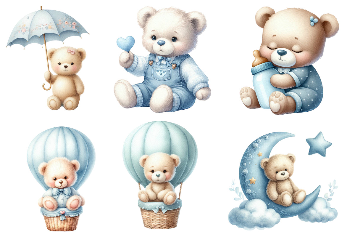Blue Baby Teddy Bear Watercolor, an Illustration by Designworld (Photo 3 of 5)