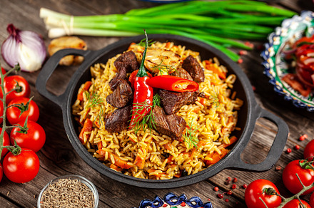 The concept of oriental cuisine nat stock photo containing food and pilaf