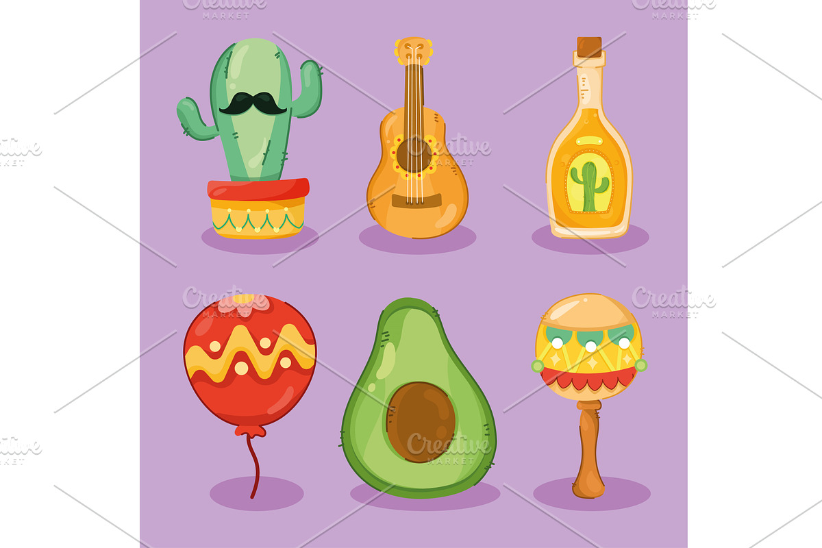 six mexican celebration icons, an Illustration by studiogstock