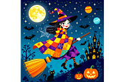 Little Witch and Halloween Black Cat, a Person Illustration by Sharon Schwalbe (Thumbnail 1 of 2)