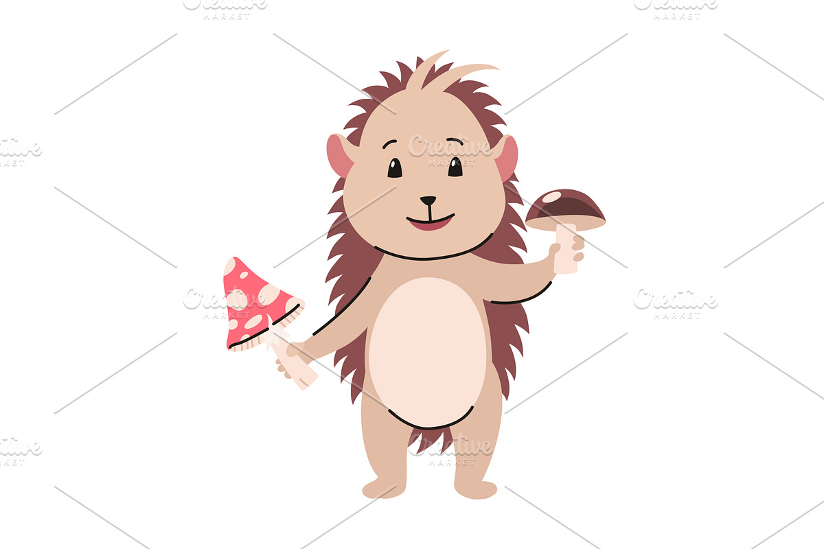 Lovely hedgehog with mushrooms. Cute, an Animal Illustration by the8monkey