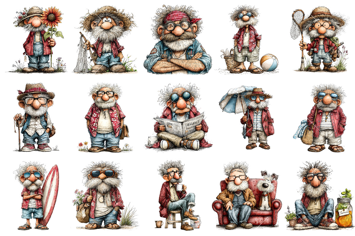 Whimsical Summer Grandpa Clipart, an Illustration by OK Design (Photo 3 of 6)
