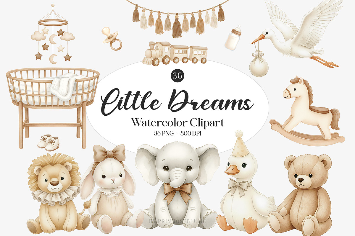 Little Dreams Watercolor Clipart, an Animal Illustration by Primrose Blume (Photo 1 of 5)