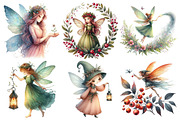 Forest Fairy Watercolor Clipart, an Illustration by Pixels.Craft (Thumbnail 2 of 7)