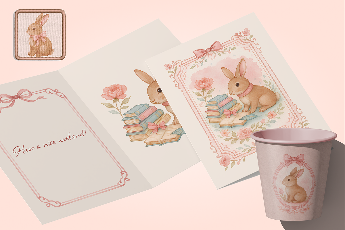 Vintage Watercolor Rabbits Clipart, an Illustration by Yana_mide (Photo 5 of 14)