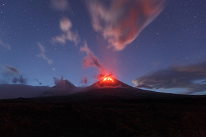 Night view eruption active volcano, a Nature Photo by Alexander-Piragis