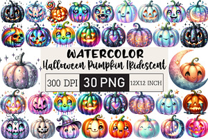 Halloween Pumpkin Iridescent Bundle, an Illustration by Black Bird Studio