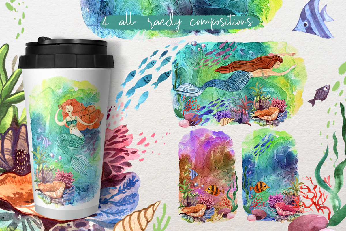 Watercolor mermaids, an Illustration by Steshnikova (Photo 3 of 5)