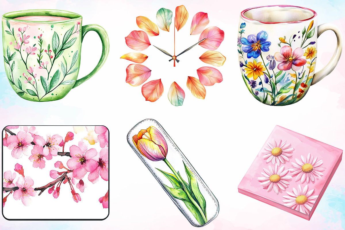 Watercolor Spring Office Day Clipart, a Seasonal Illustration by Canvas Craft (Photo 2 of 3)