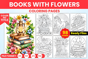 Books with Flowers Coloring Book, a Decorative Illustration by Design Station