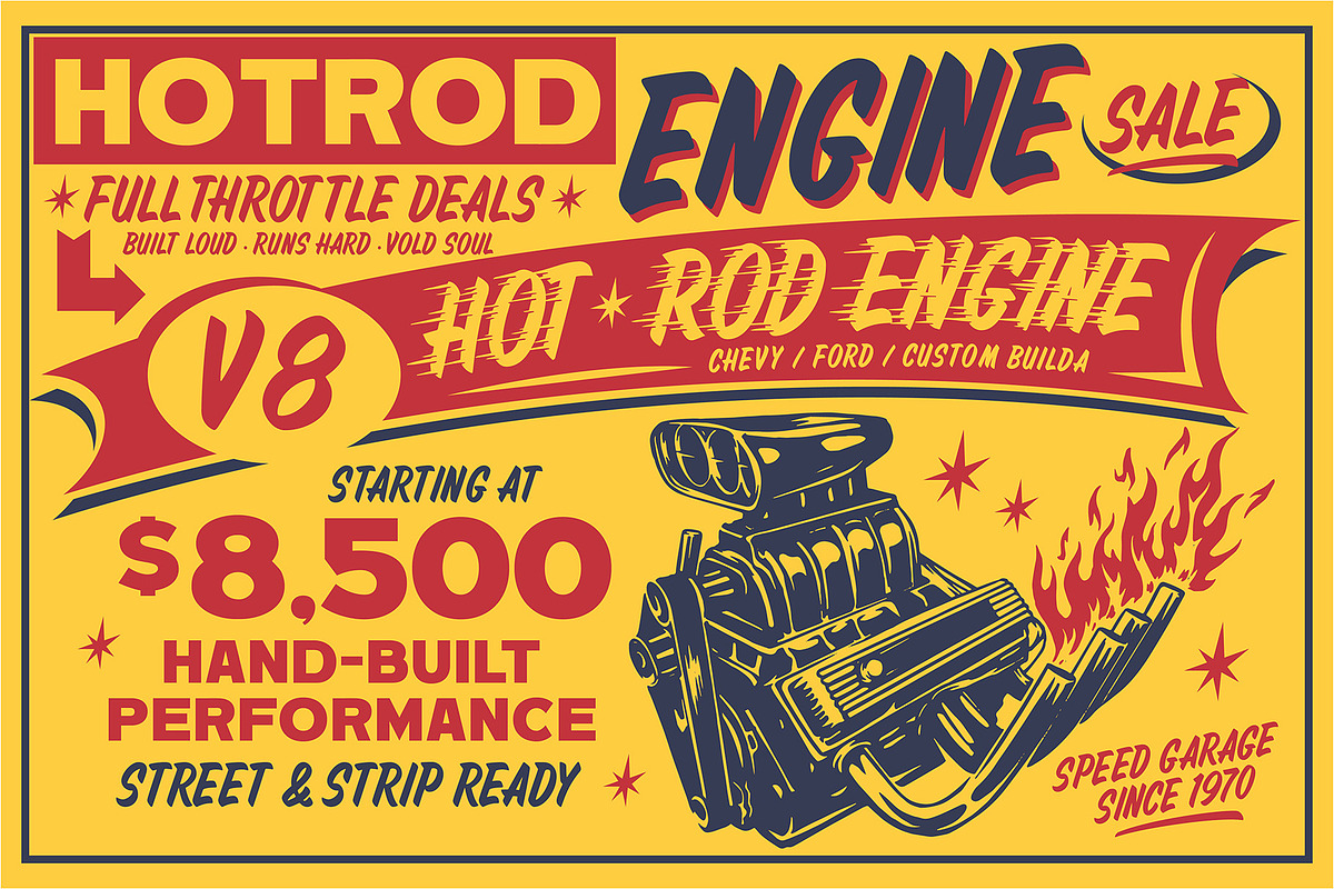 Hotrod Retropack Retro Font Pack, a Sans Serif Font by Letterhend Studio (Photo 3 of 10)