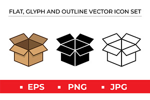 Open Cardboard Box Icon Set Vector, an Outline Icon by Artonix
