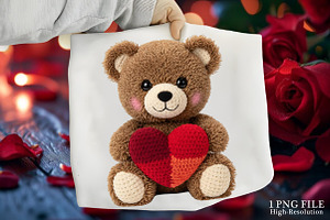 Faux Yarn Valentine Teddy Bear PNG, an Illustration by Canvas Craft