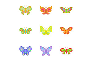 Butterfly Insect Icons Set, Cartoon