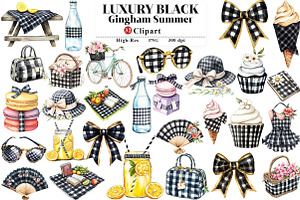 Luxury Black Gingham Summer Clipart, an Illustration by Watercolor design