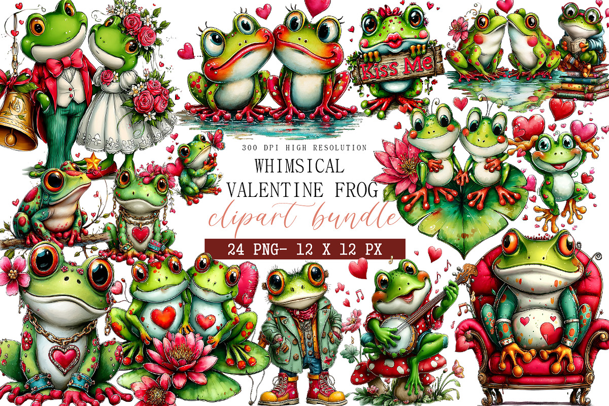 Whimsical Valentine Frog Clipart, an Illustration by DreamArtGraphic (Photo 1 of 4)