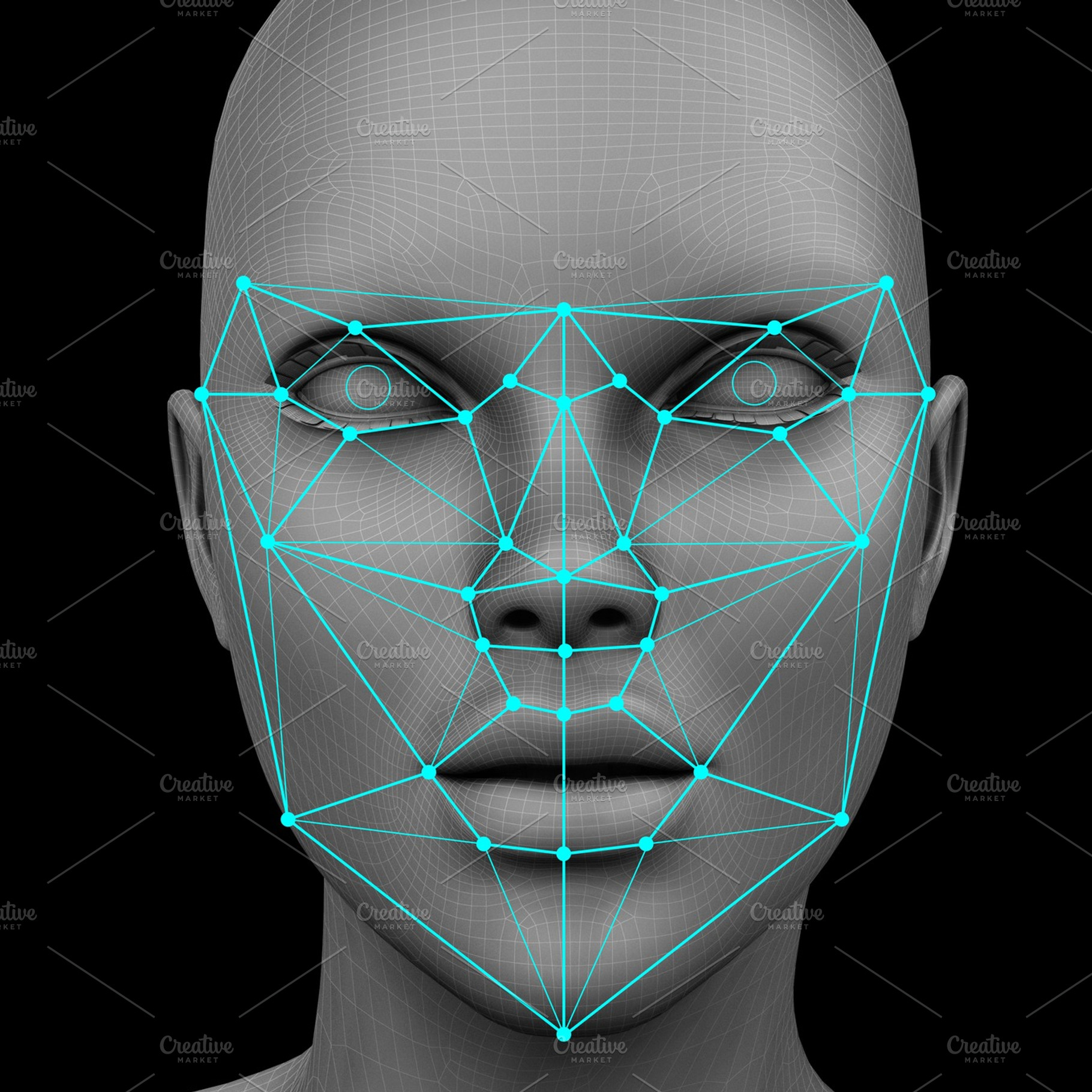 biometric facial recognition without hair, a Technology Photo by digibox