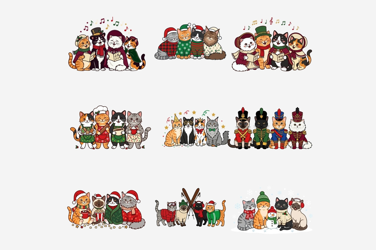 Christmas Cat Groups Clipart Bundle, a Seasonal Illustration by Tanya Kart (Photo 8 of 10)