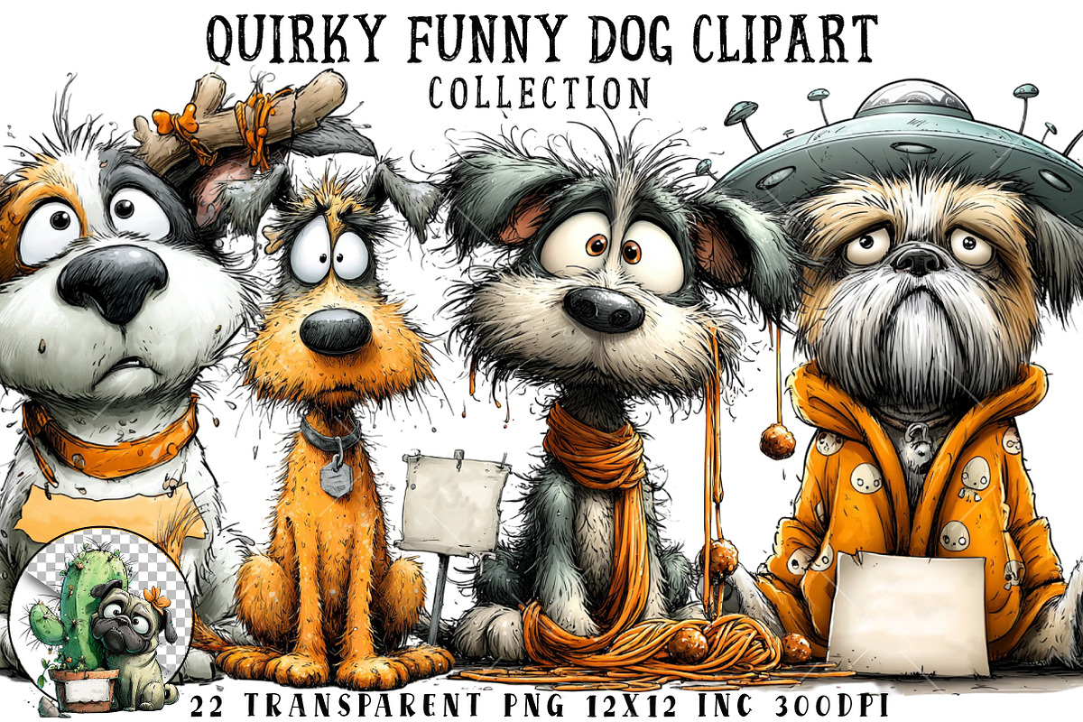 Quirky Funny Dog Clipart, an Illustration by OK Design (Photo 1 of 6)