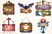 1Halloween Wooden Sings Clipart, an Illustration by DreamCafeArt (Thumbnail 3 of 5)