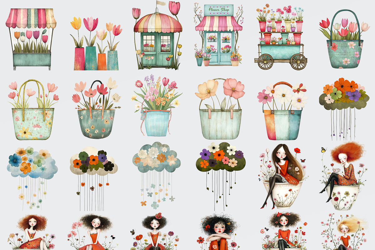 Whimsical Spring Clipart Bundle, a Person Illustration by Fusion Dream (Photo 3 of 10)