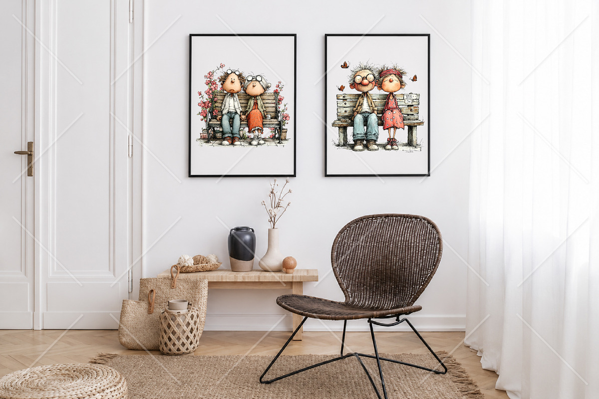 Whimsical Senior Couple Park Clipart, a Seasonal Illustration by Canvas Craft (Photo 7 of 10)