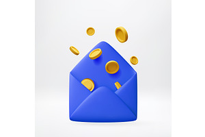 3D Blue envelope with golden coin, a Technology Illustration by Abscent